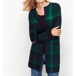 Talbots Pure Merino Wool Cardigan Sweater NWOT Size LARGE PETITE Green Plaid